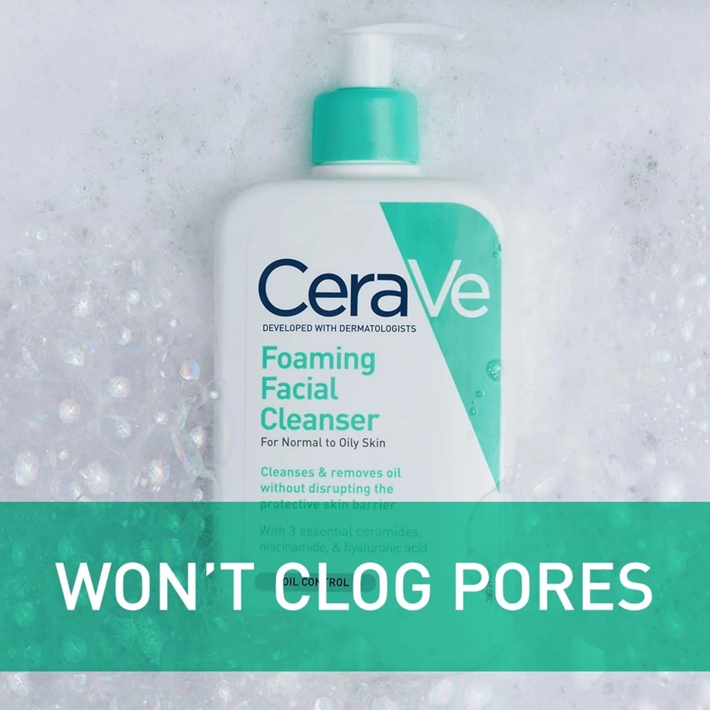 CeraVe Foaming Facial Cleanser for Normal to Oily Skin – Oil Control with Ceramides, Niacinamide & Hyaluronic Acid