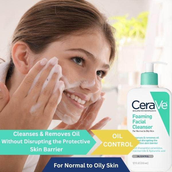 CeraVe Foaming Facial Cleanser for Normal to Oily Skin – Oil Control with Ceramides, Niacinamide & Hyaluronic Acid